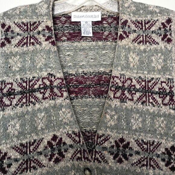 100% Wool Vintage Fair Isle Cardigan Vest M Nordic Academia Old Money Sweater - Picture 3 of 7